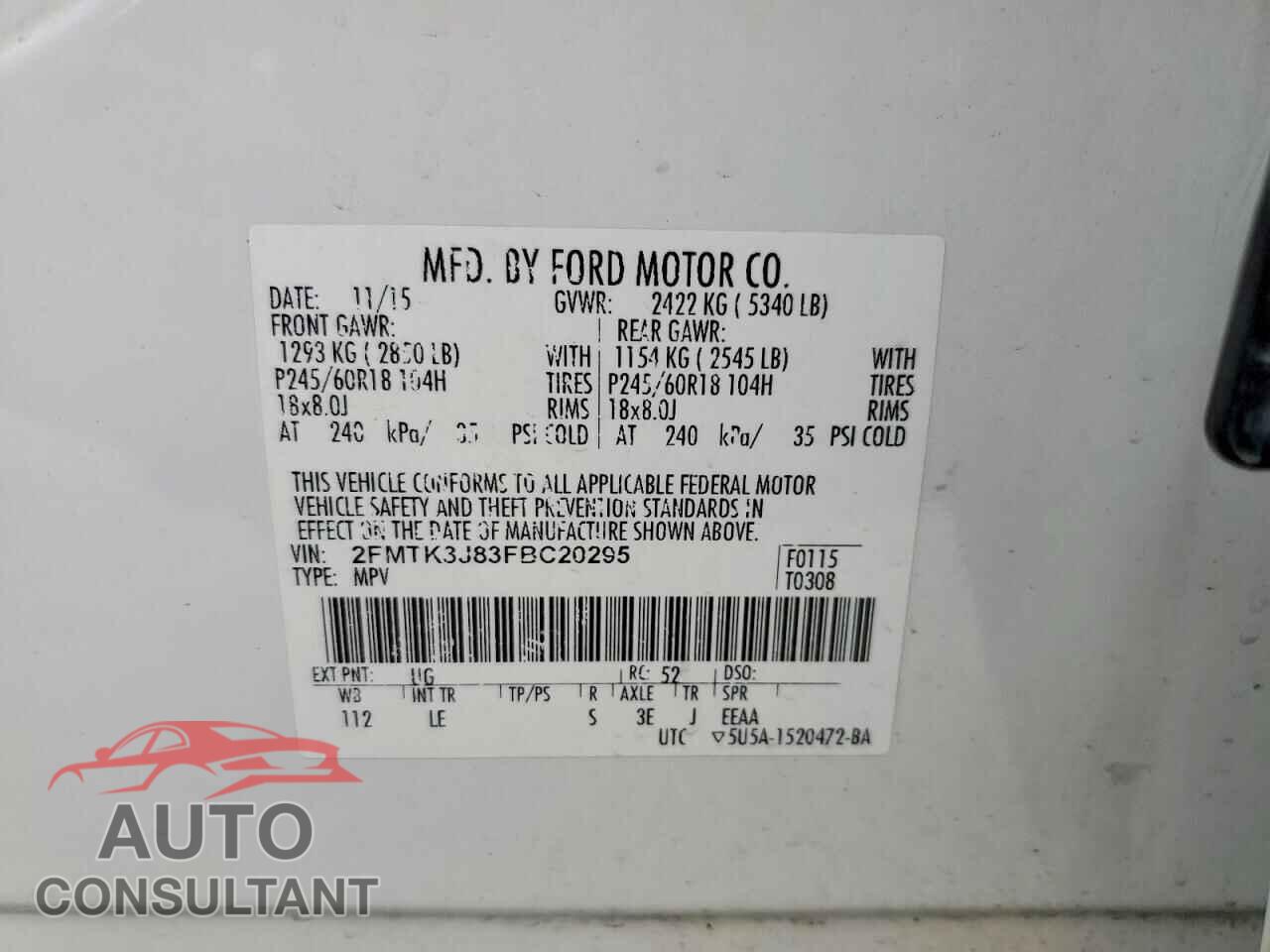 FORD EDGE 2015 - 2FMTK3J83FBC20295