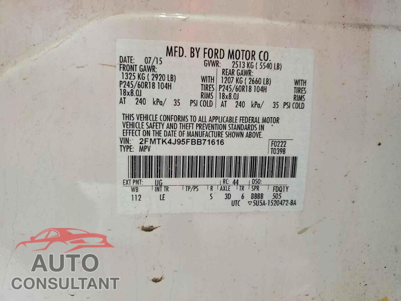 FORD EDGE 2015 - 2FMTK4J95FBB71616