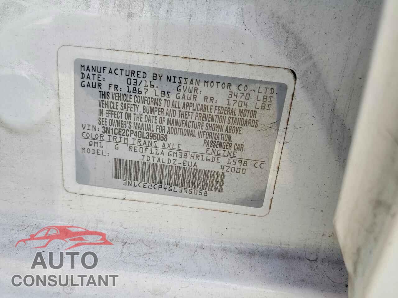 NISSAN VERSA NOTE 2016 - 3N1CE2CP4GL395058