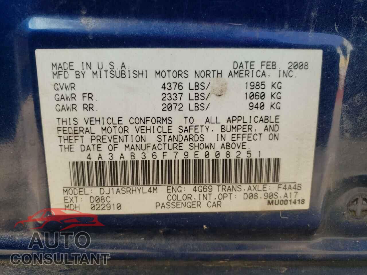 MITSUBISHI GALANT 2009 - 4A3AB36F79E008251