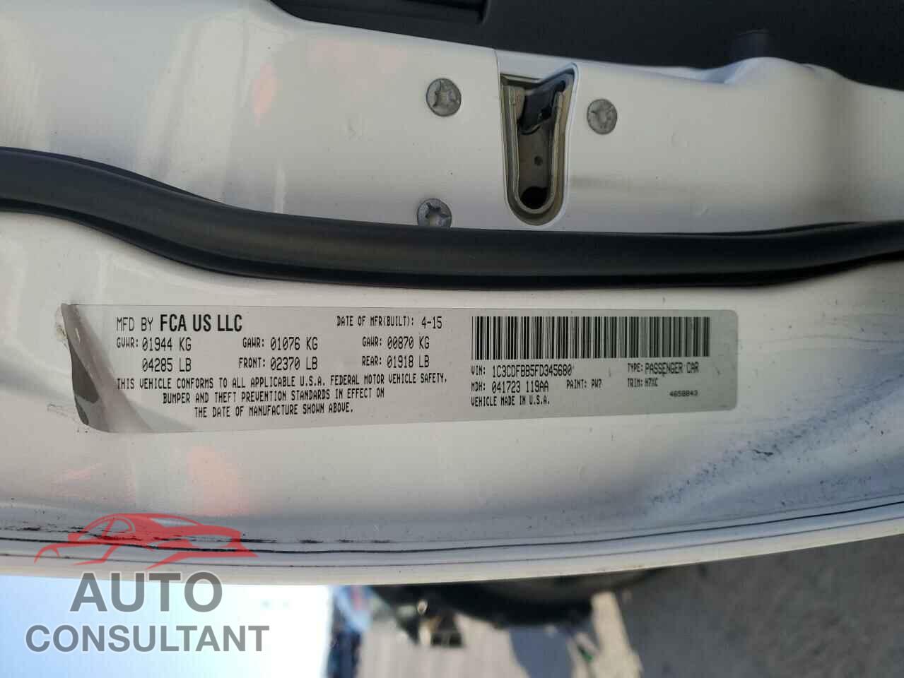 DODGE DART 2015 - 1C3CDFBB5FD345680