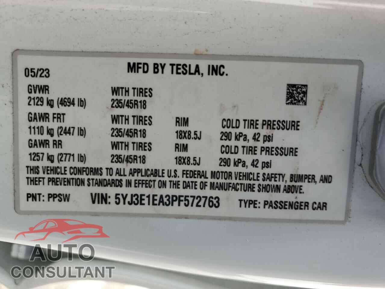 TESLA MODEL 3 2023 - 5YJ3E1EA3PF572763