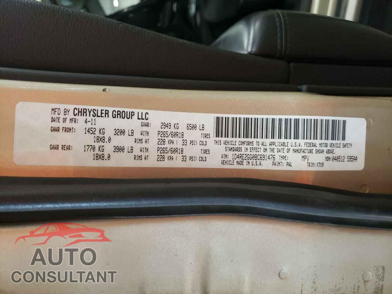 DODGE DURANGO 2011 - 1D4RE2GG0BC691476