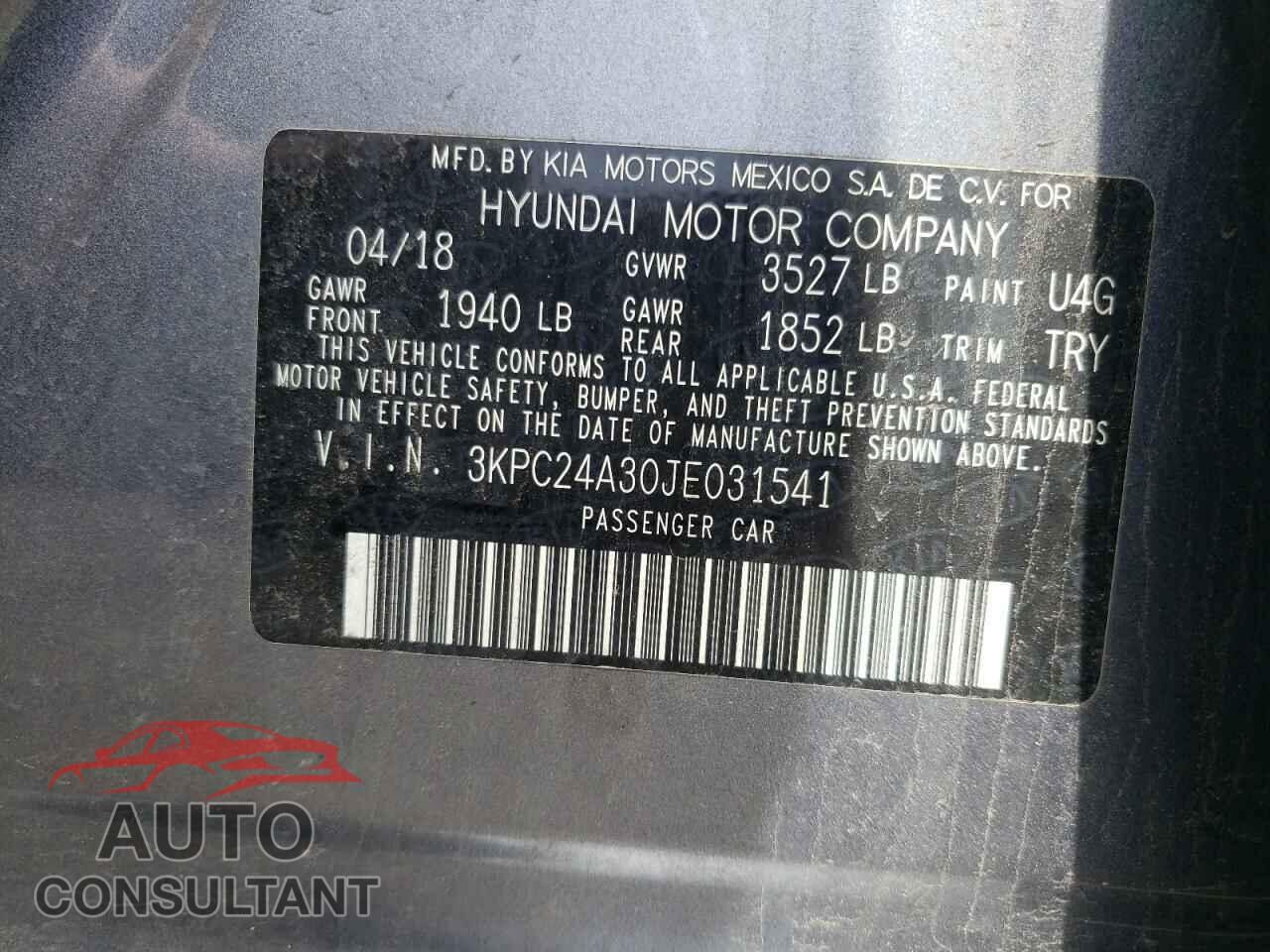 HYUNDAI ACCENT 2018 - 3KPC24A30JE031541