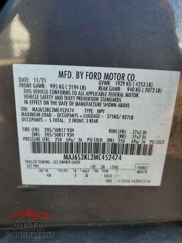 FORD ECOSPORT 2021 - MAJ6S3KL2MC452474