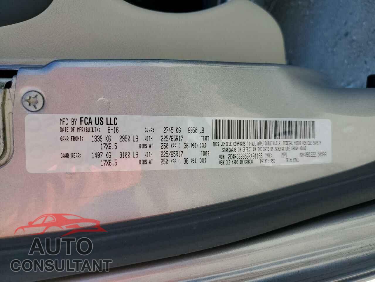 DODGE CARAVAN 2016 - 2C4RDGBG5GR401199