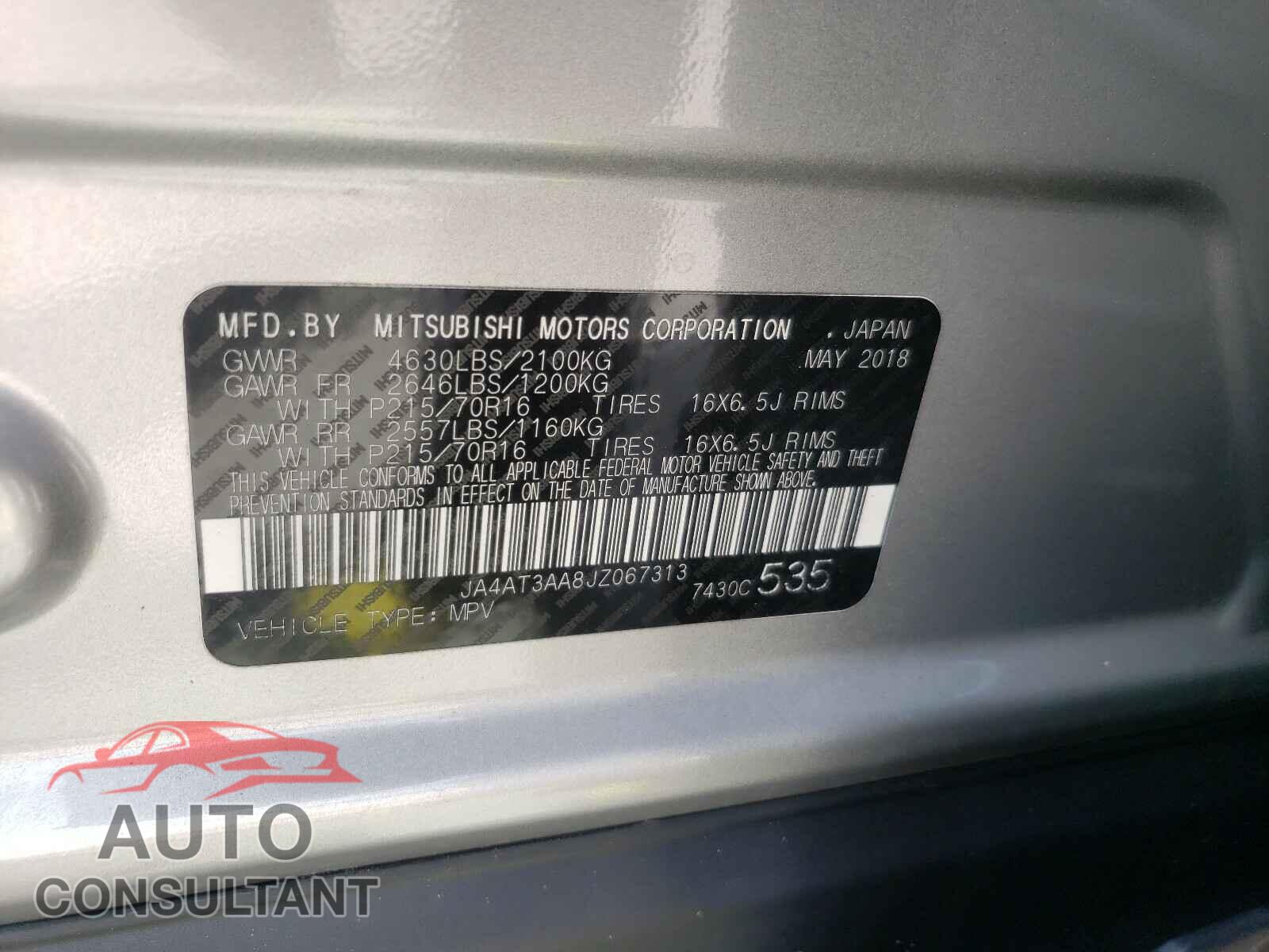 MITSUBISHI ECLIPSE 2018 - JA4AT3AA8JZ067313