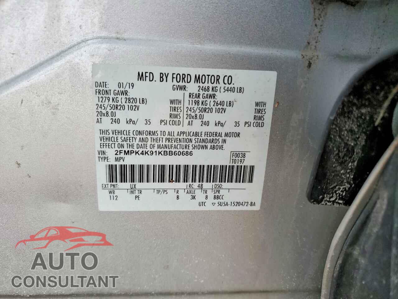 FORD EDGE 2019 - 2FMPK4K91KBB60686