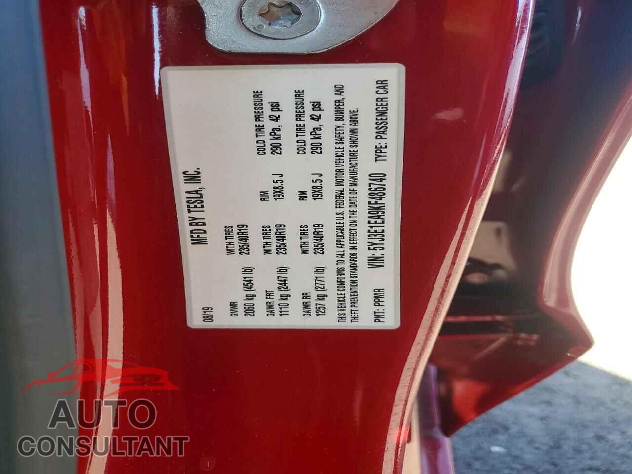 TESLA MODEL 3 2019 - 5YJ3E1EA9KF486740