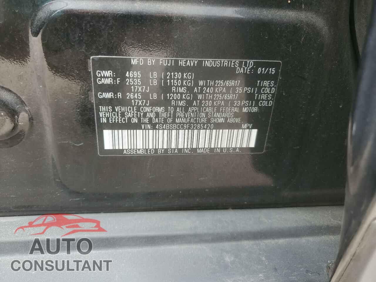 SUBARU OUTBACK 2015 - 4S4BSBCC9F3285420