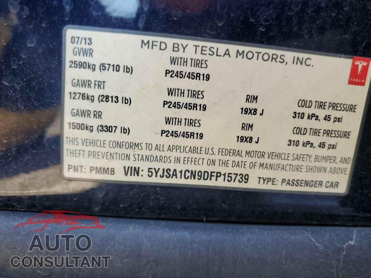 TESLA MODEL S 2013 - 5YJSA1CN9DFP15739