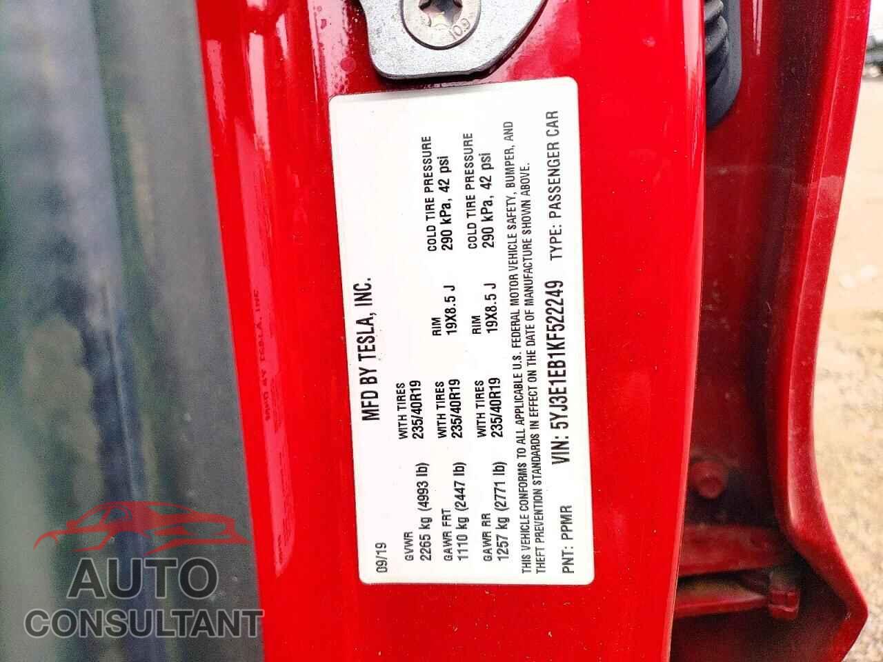 TESLA MODEL 3 2019 - 5YJ3E1EB1KF522249