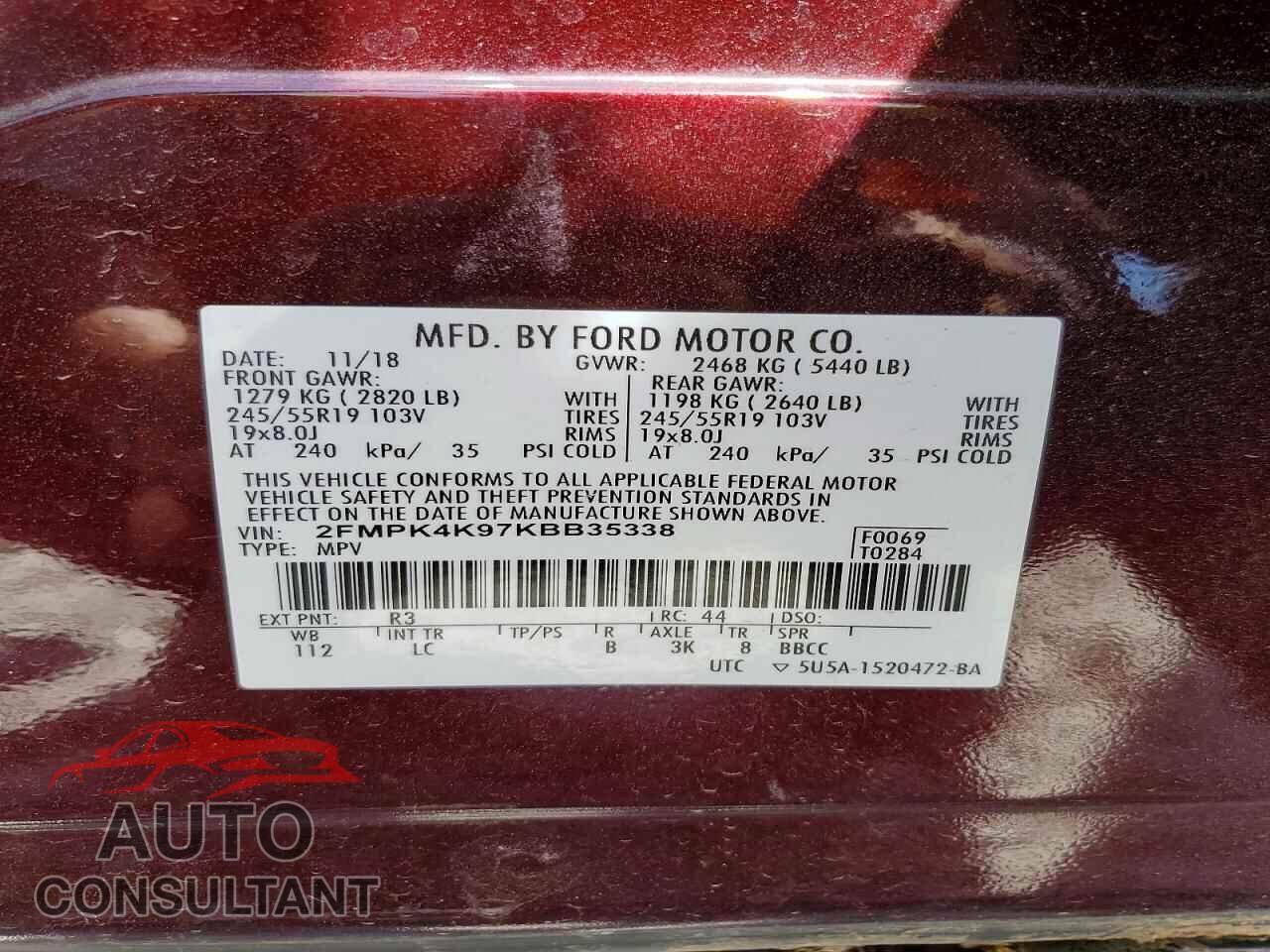FORD EDGE 2019 - 2FMPK4K97KBB35338