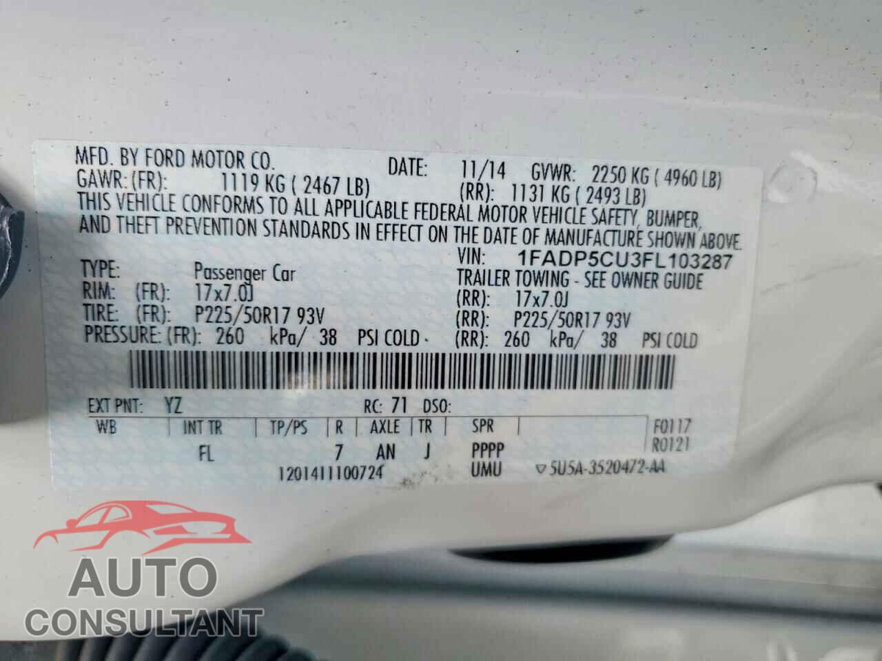 FORD CMAX 2015 - 1FADP5CU3FL103287