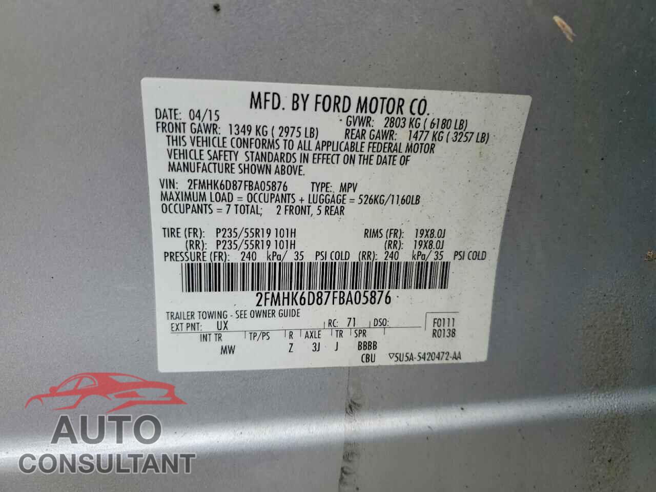 FORD FLEX 2015 - 2FMHK6D87FBA05876