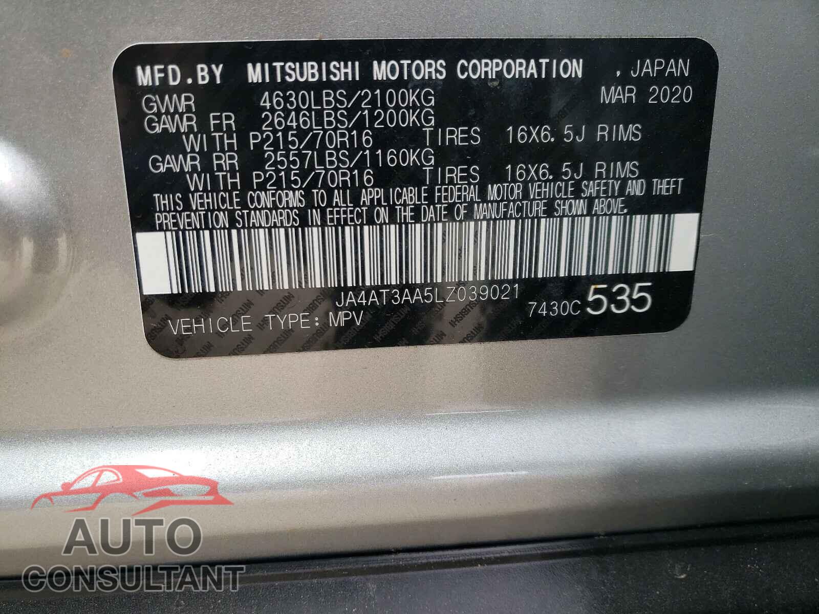 MITSUBISHI ECLIPSE 2020 - JA4AT3AA5LZ039021
