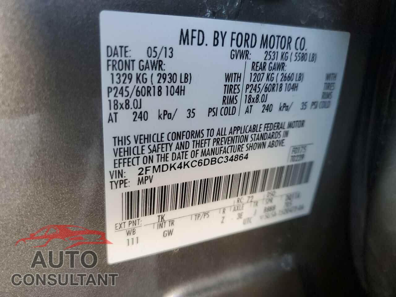 FORD EDGE 2013 - 2FMDK4KC6DBC34864