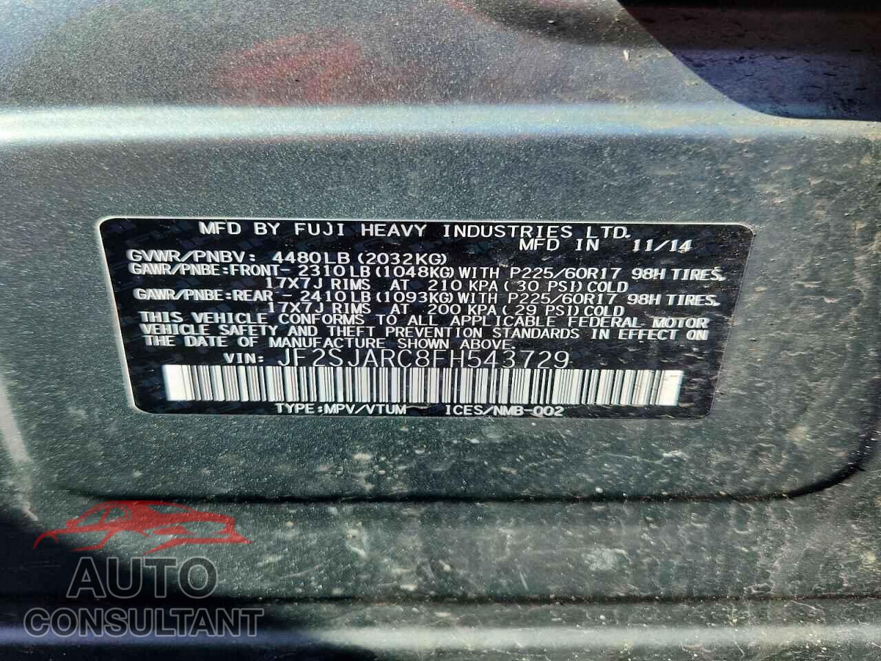 SUBARU FORESTER 2015 - JF2SJARC8FH543729