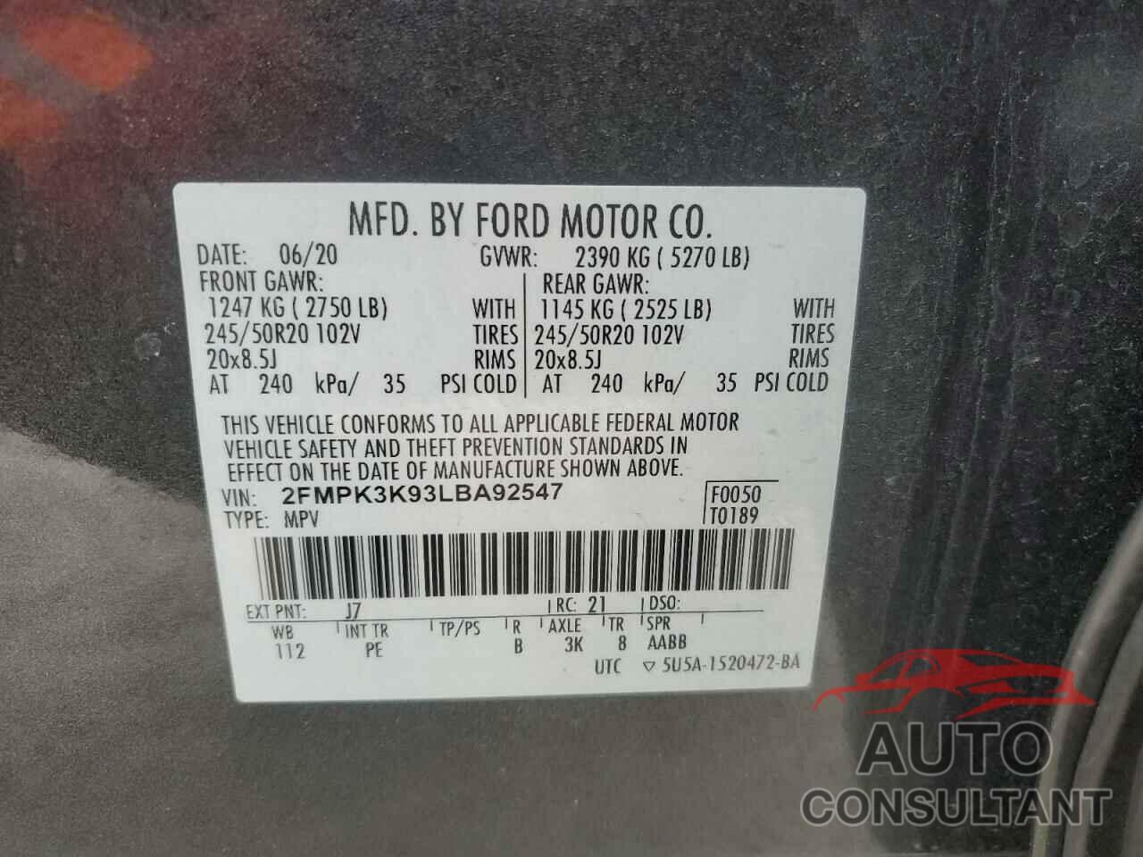 FORD EDGE 2020 - 2FMPK3K93LBA92547