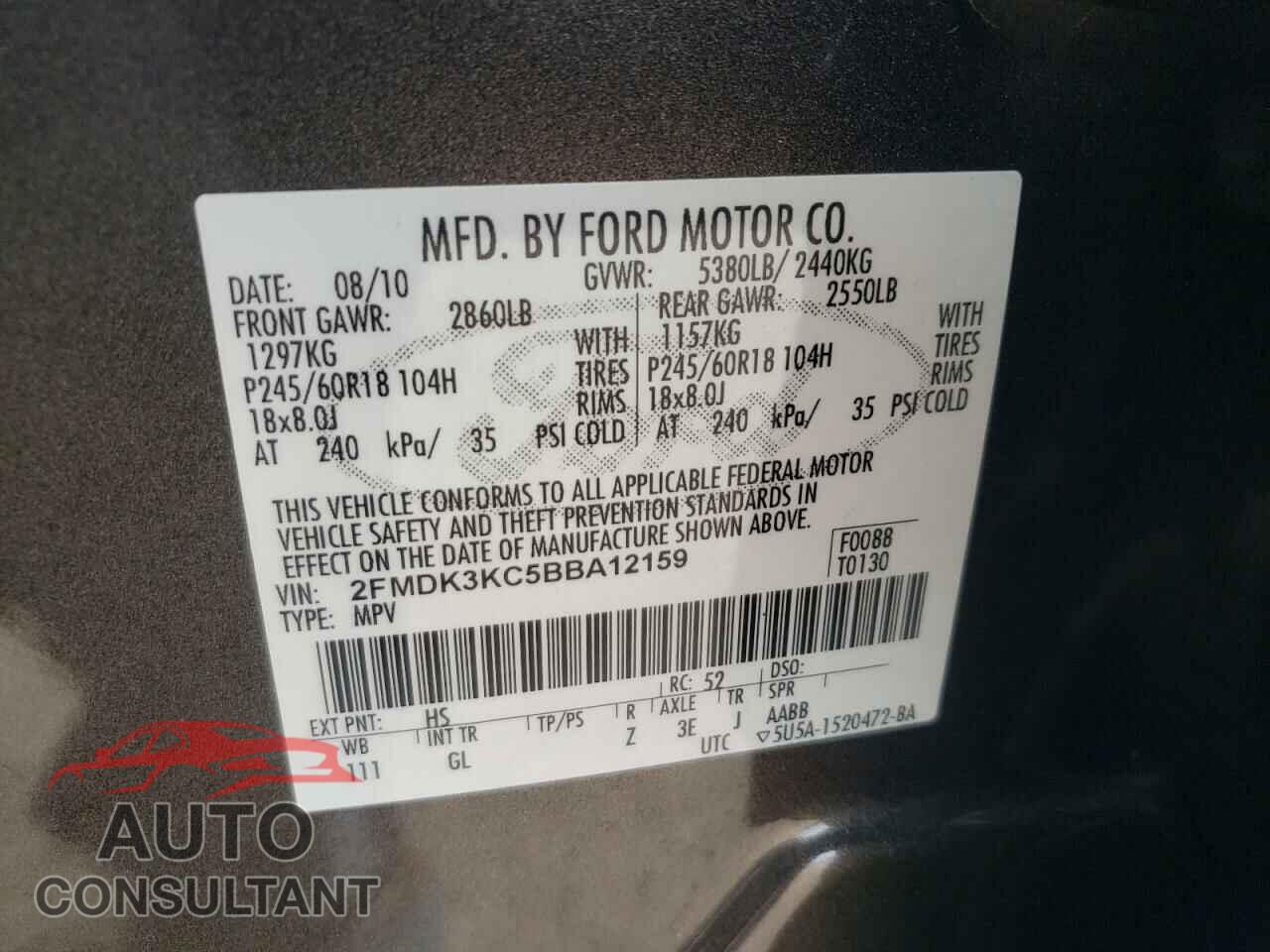 FORD EDGE 2011 - 2FMDK3KC5BBA12159