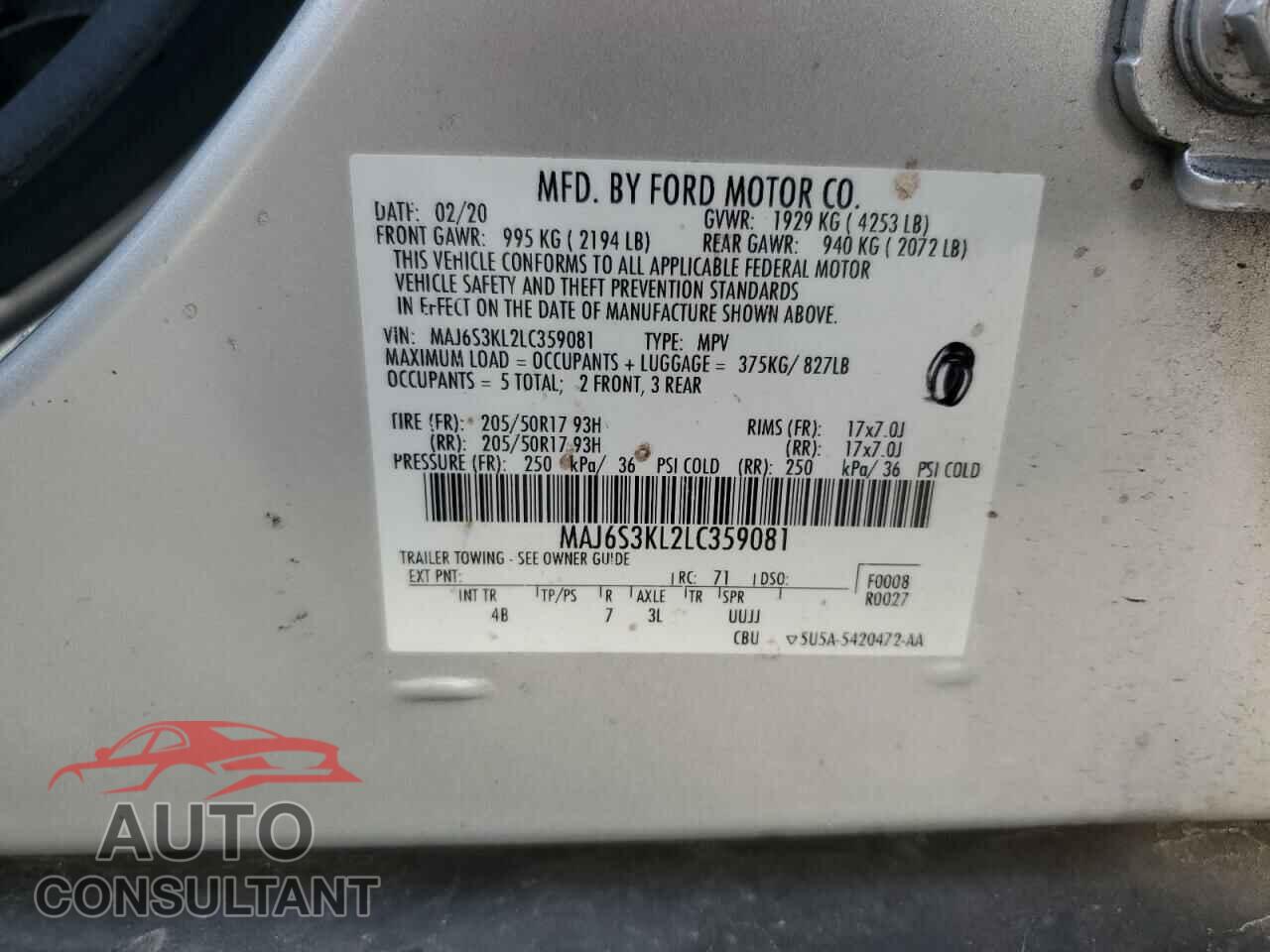 FORD ECOSPORT 2020 - MAJ6S3KL2LC359081