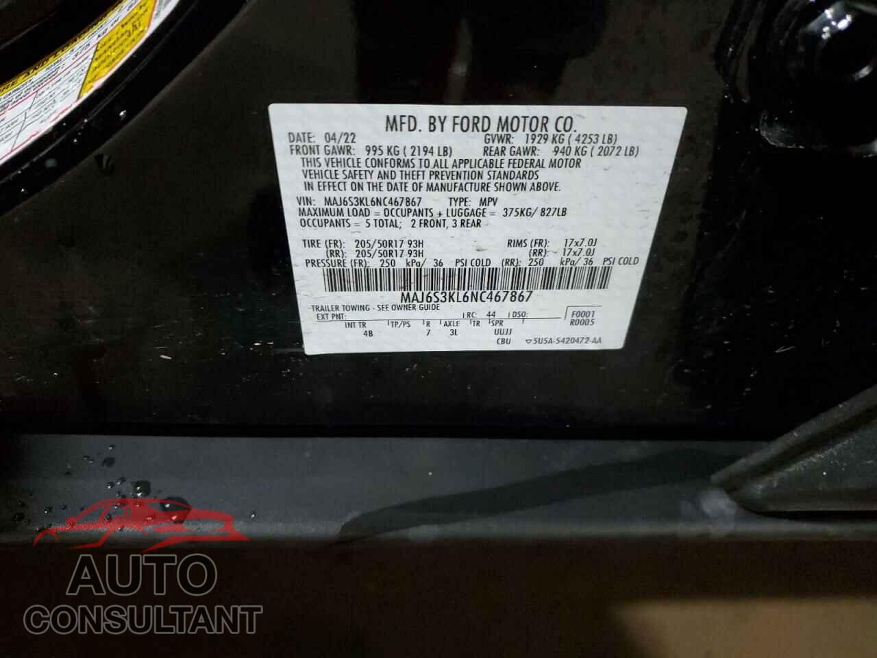 FORD ECOSPORT 2022 - MAJ6S3KL6NC467867