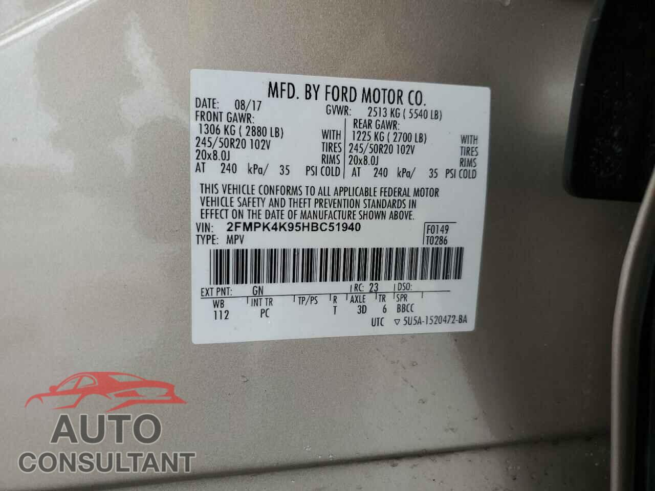 FORD EDGE 2017 - 2FMPK4K95HBC51940