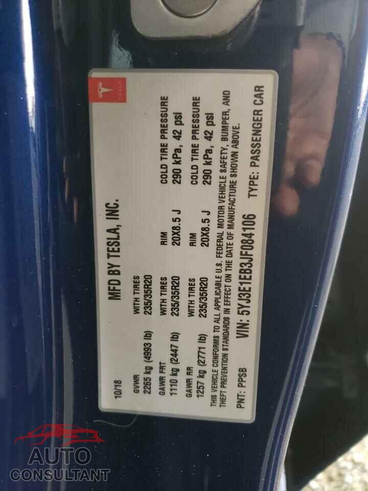 TESLA MODEL 3 2018 - 5YJ3E1EB3JF084106