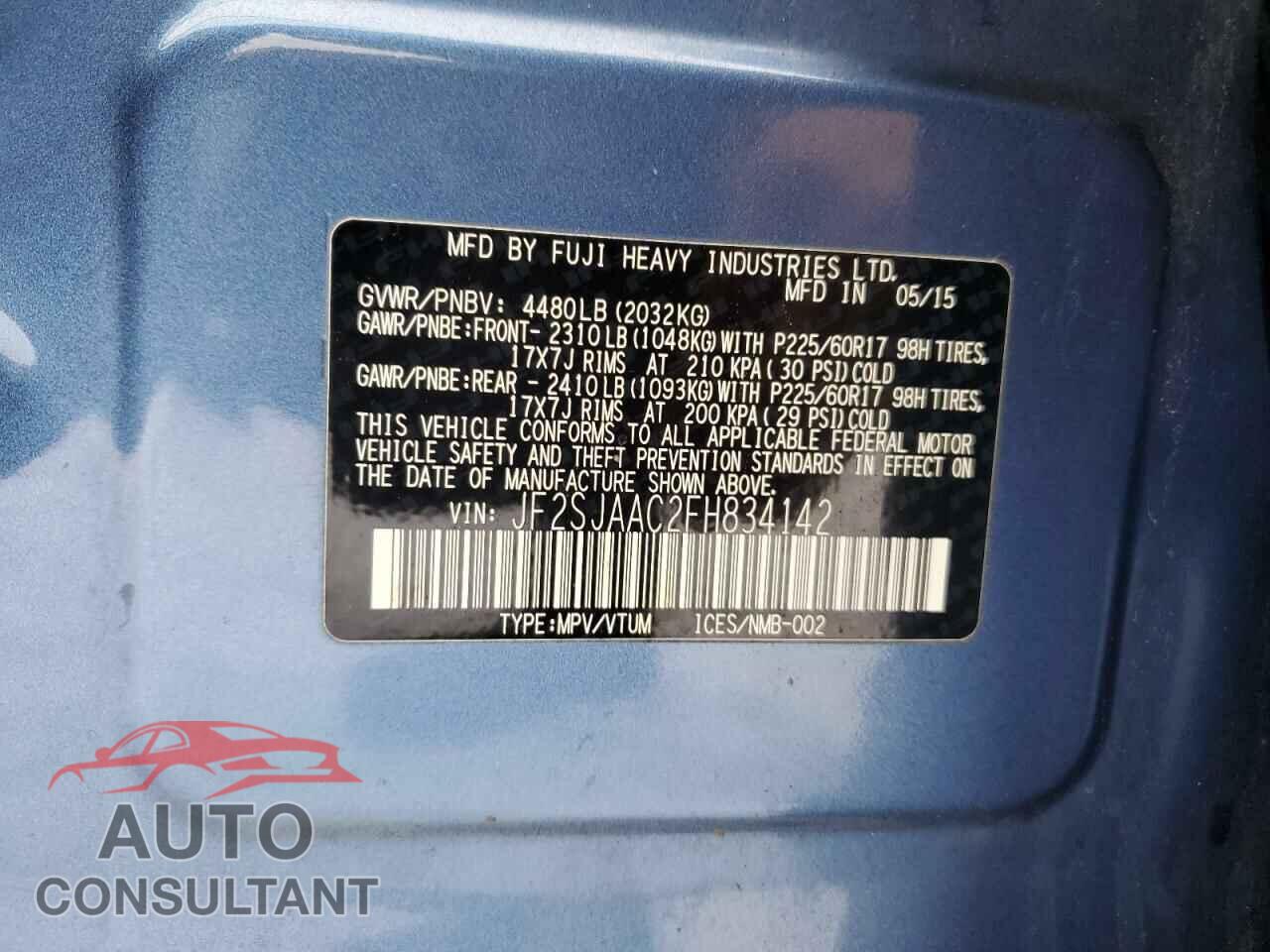 SUBARU FORESTER 2015 - JF2SJAAC2FH834142