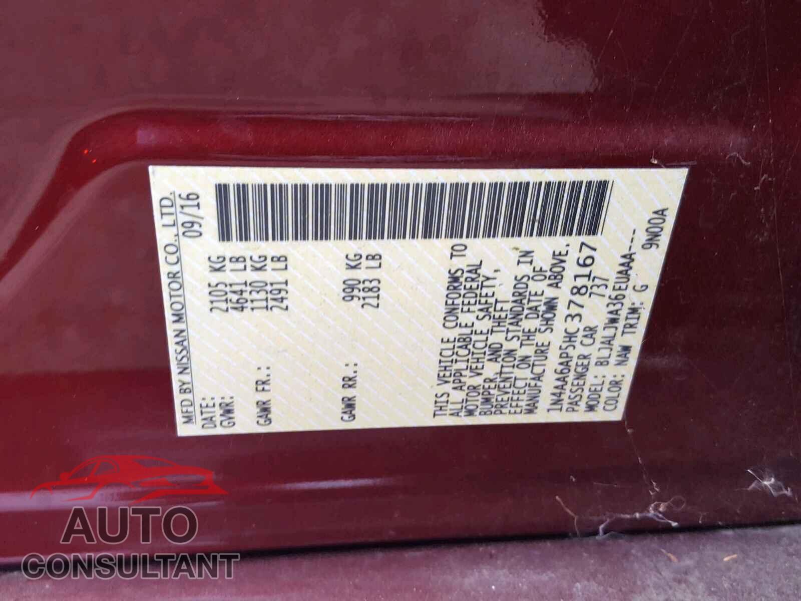 NISSAN MAXIMA 2017 - 1N4AA6AP5HC378167