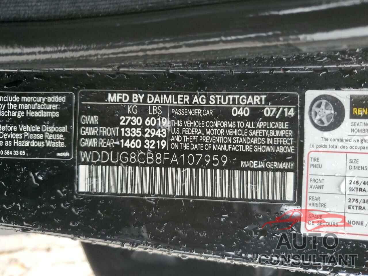 MERCEDES-BENZ S-CLASS 2015 - WDDUG8CB8FA107959