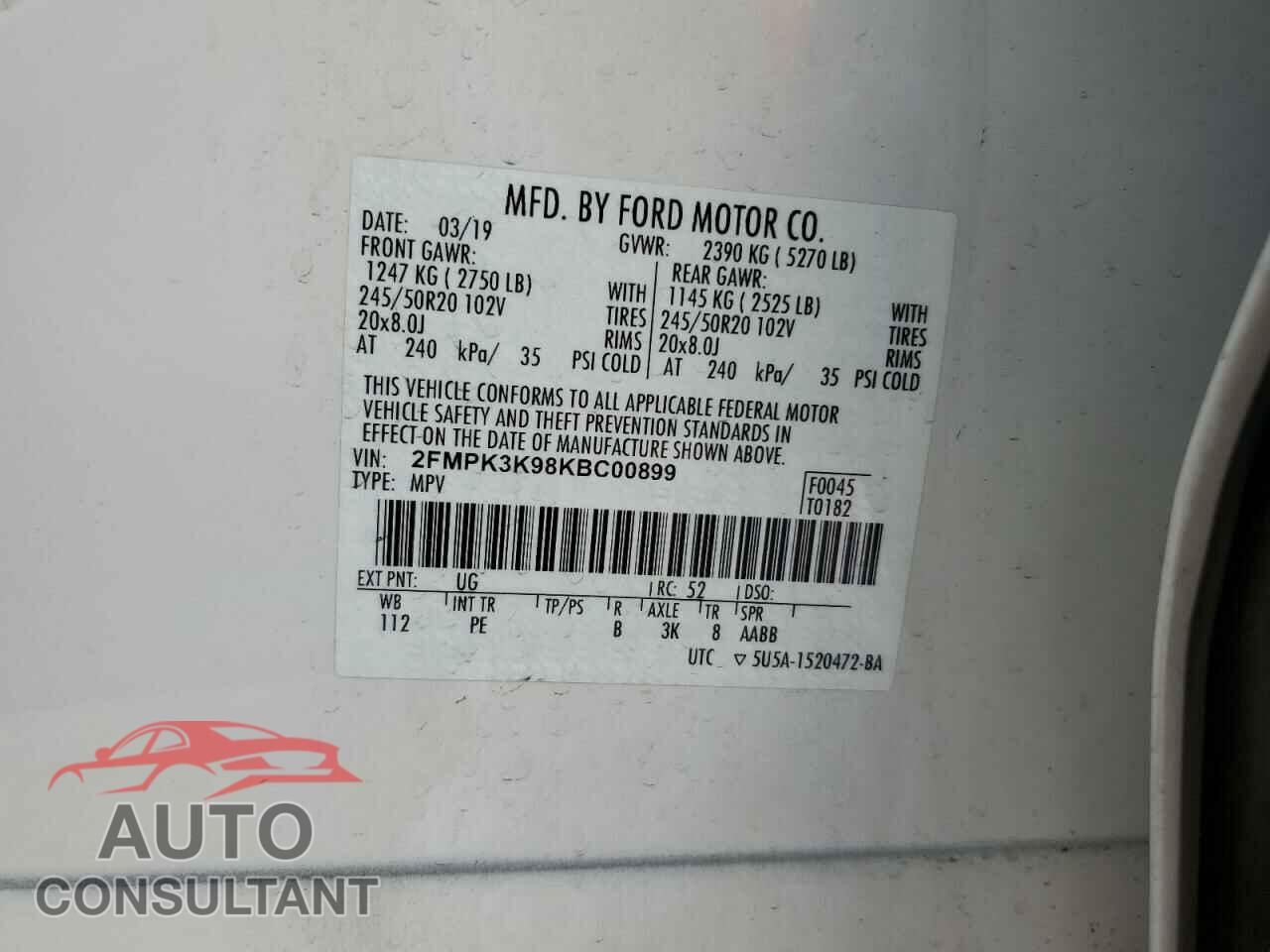 FORD EDGE 2019 - 2FMPK3K98KBC00899
