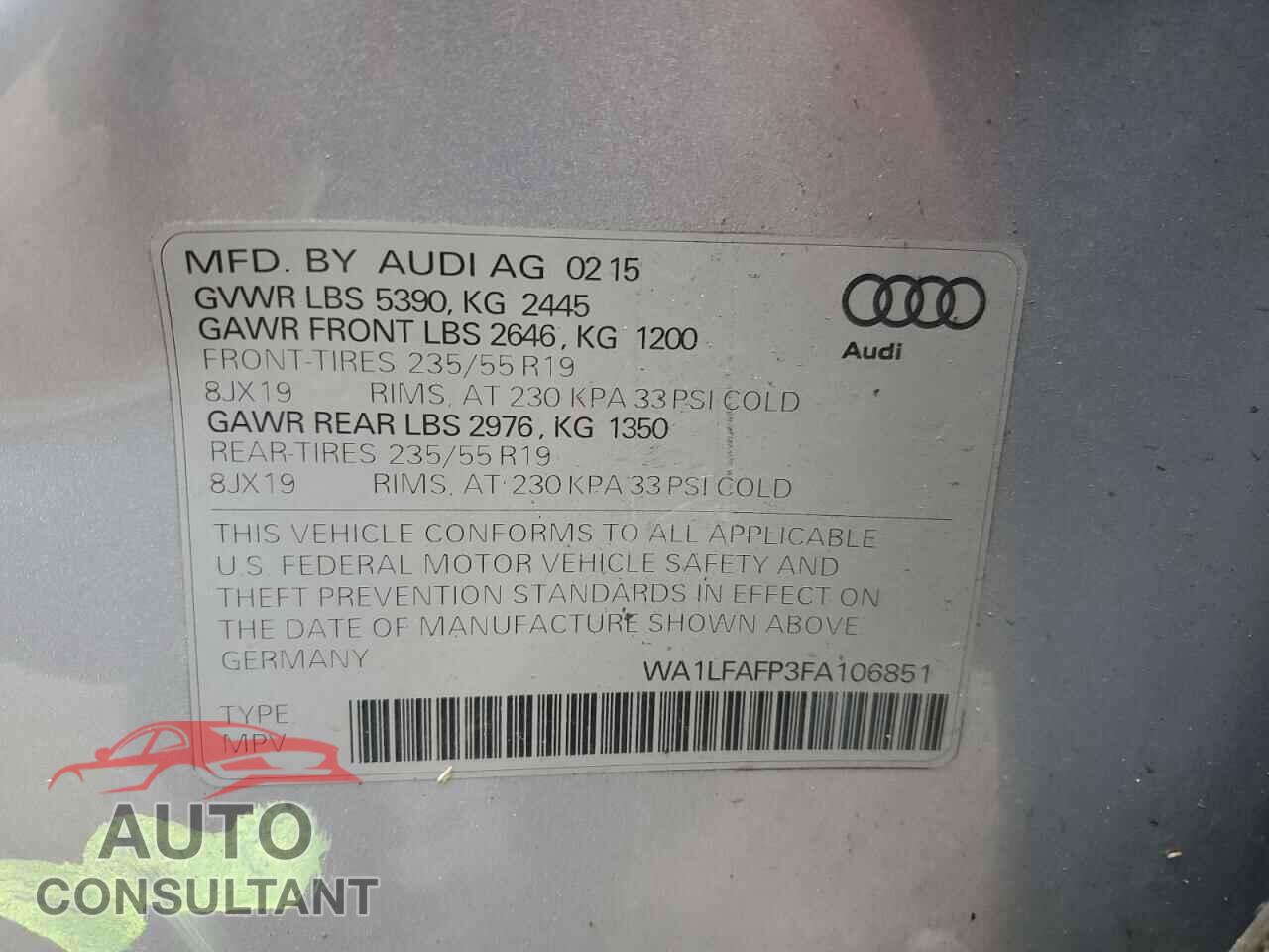 AUDI Q5 2015 - WA1LFAFP3FA106851