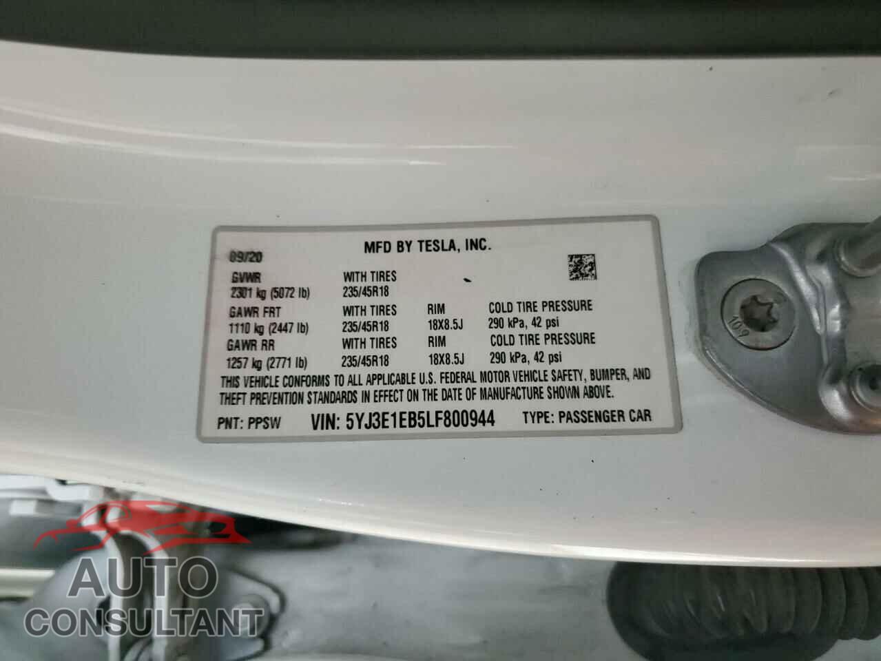 TESLA MODEL 3 2020 - 5YJ3E1EB5LF800944