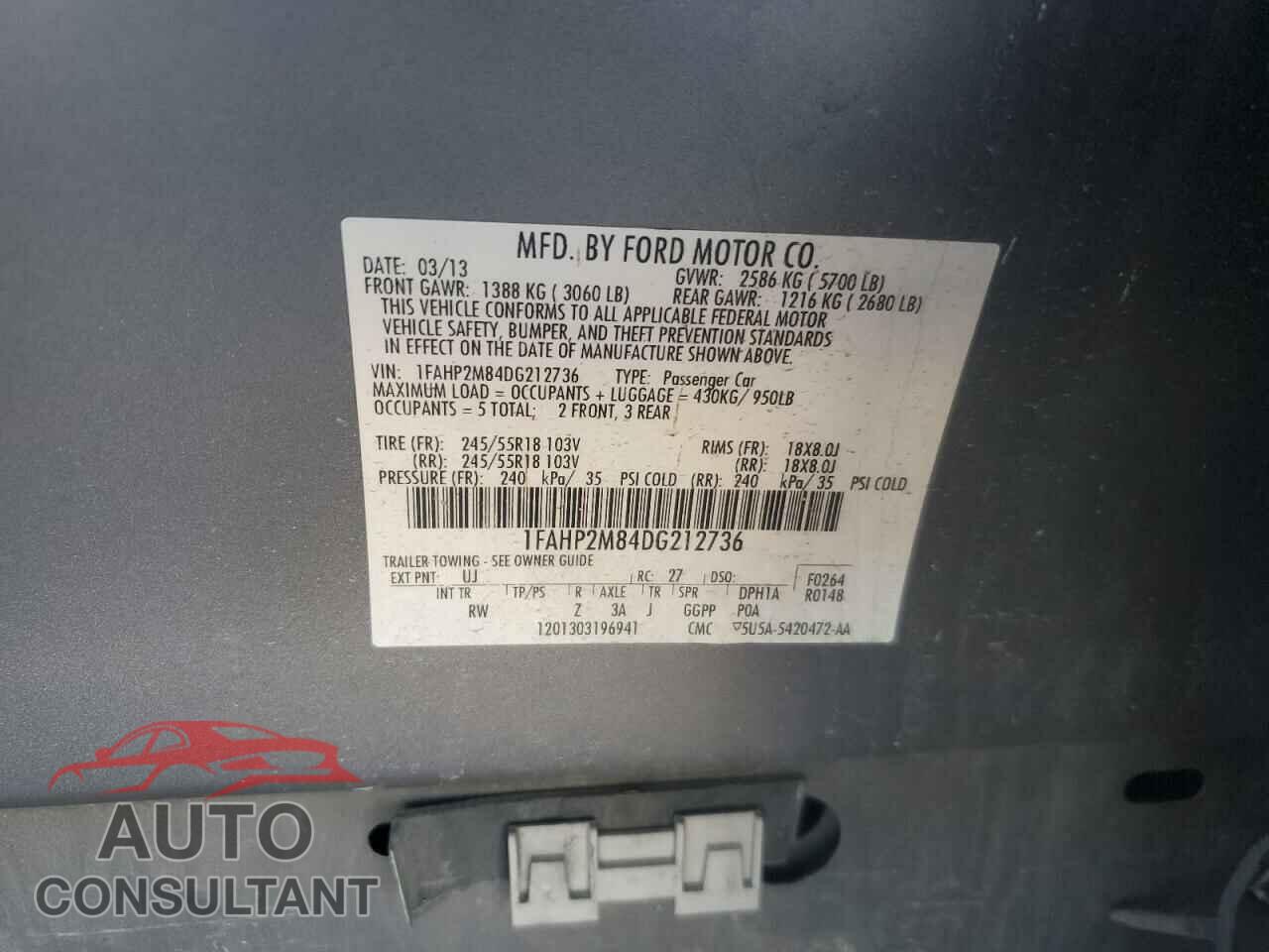 FORD TAURUS 2013 - 1FAHP2M84DG212736