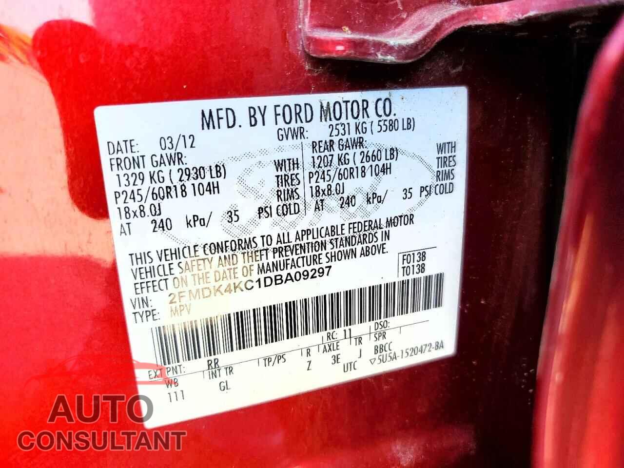 FORD EDGE 2013 - 2FMDK4KC1DBA09297