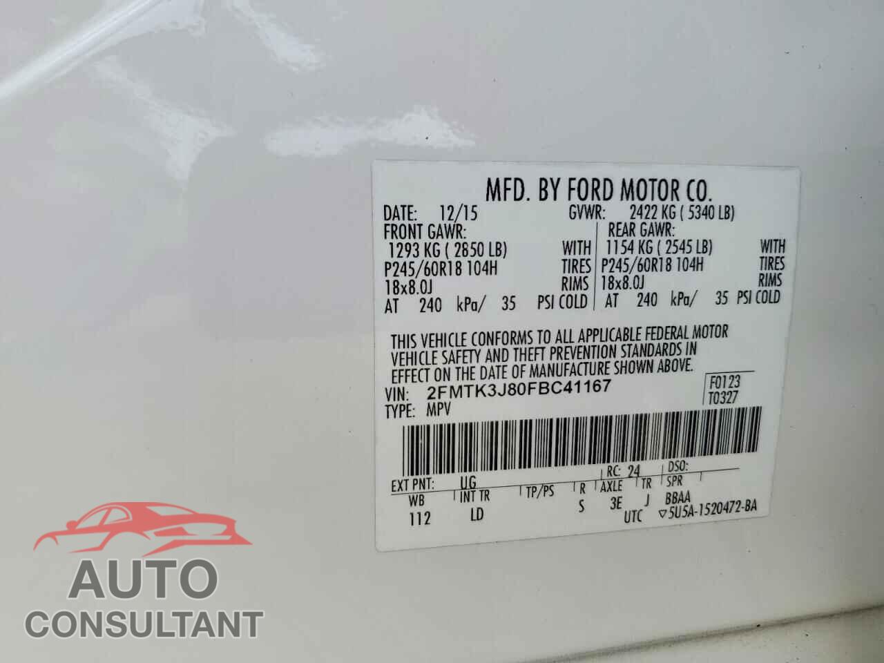 FORD EDGE 2015 - 2FMTK3J80FBC41167