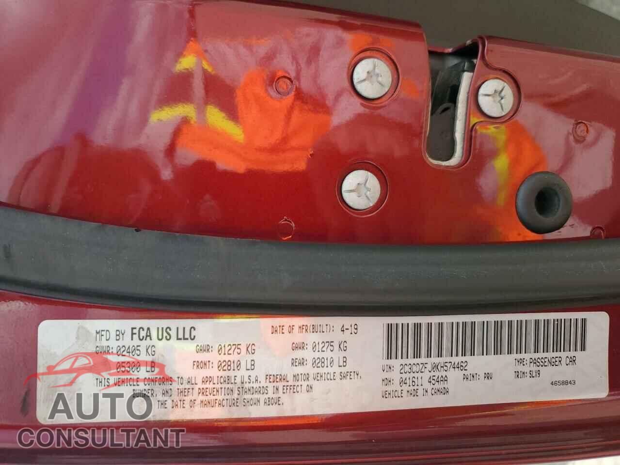 DODGE CHALLENGER 2019 - 2C3CDZFJ0KH574462