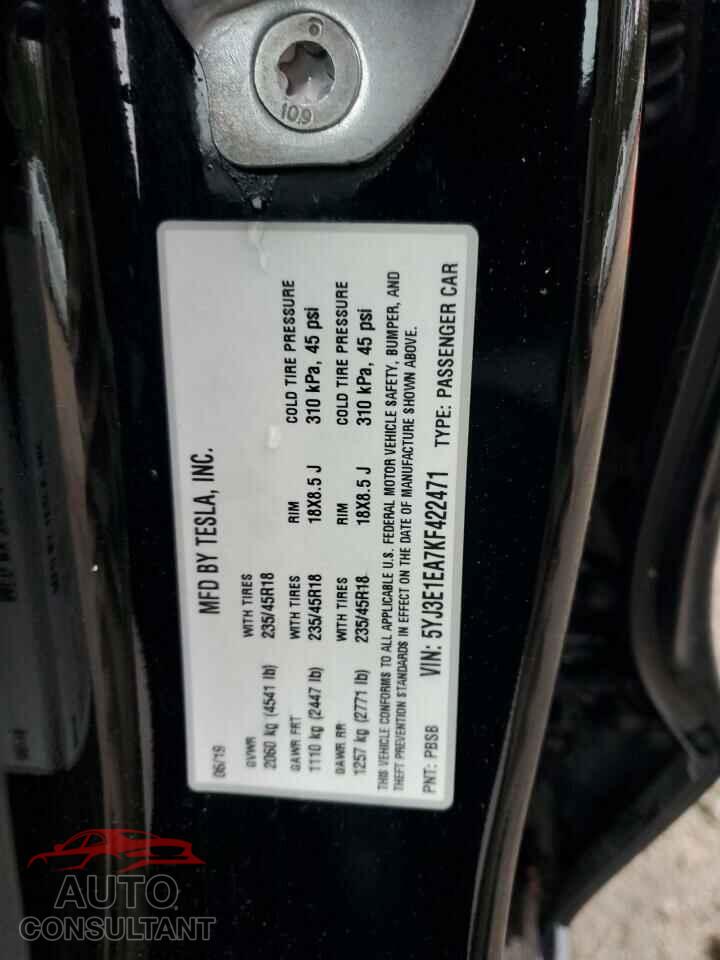 TESLA MODEL 3 2019 - 5YJ3E1EA7KF422471