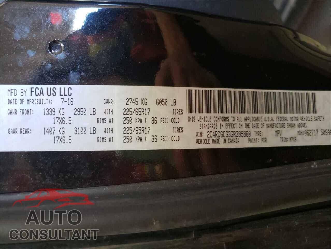 DODGE GRAND CARA 2016 - 2C4RDGCG3GR385860