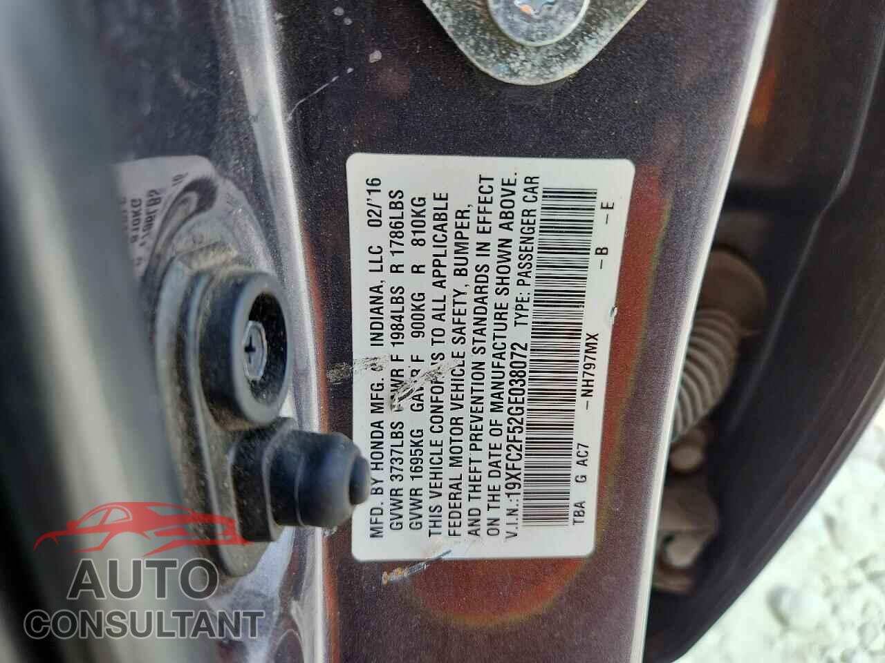 HONDA CIVIC 2016 - 19XFC2F52GE038072