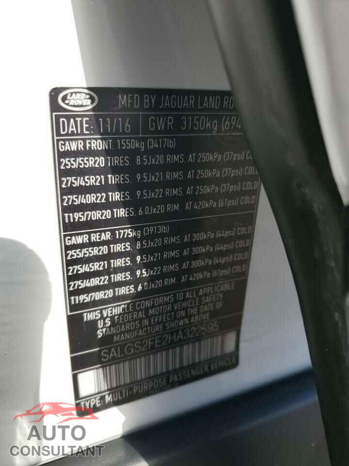 LAND ROVER RANGEROVER 2017 - SALGS2FE2HA322595