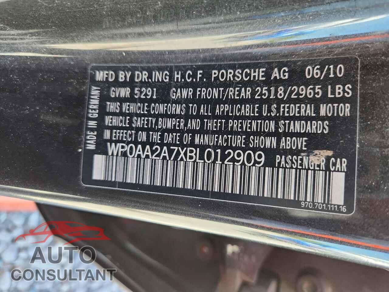 PORSCHE PANAMERA 2011 - WP0AA2A7XBL012909