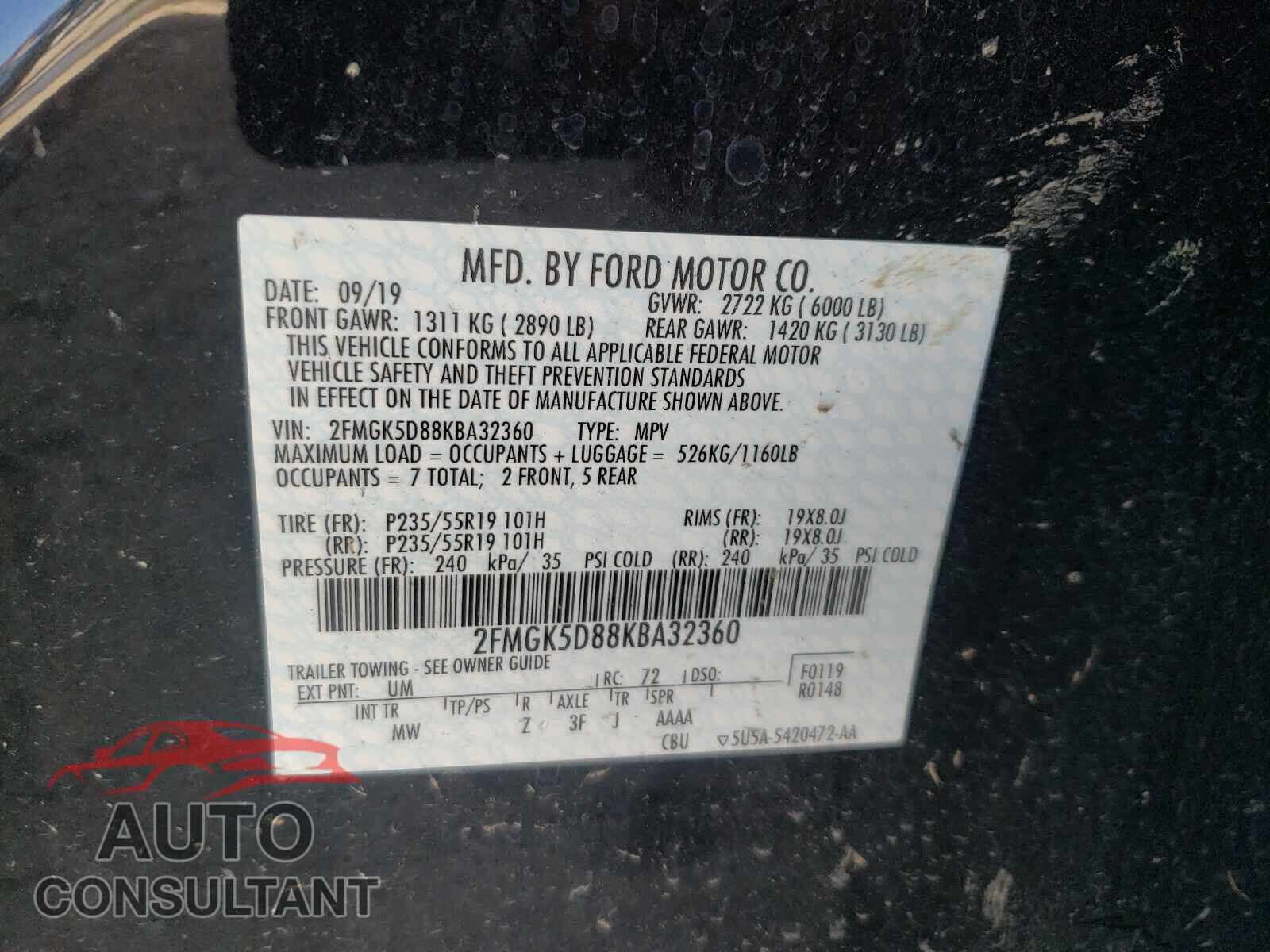FORD FLEX 2019 - 2FMGK5D88KBA32360