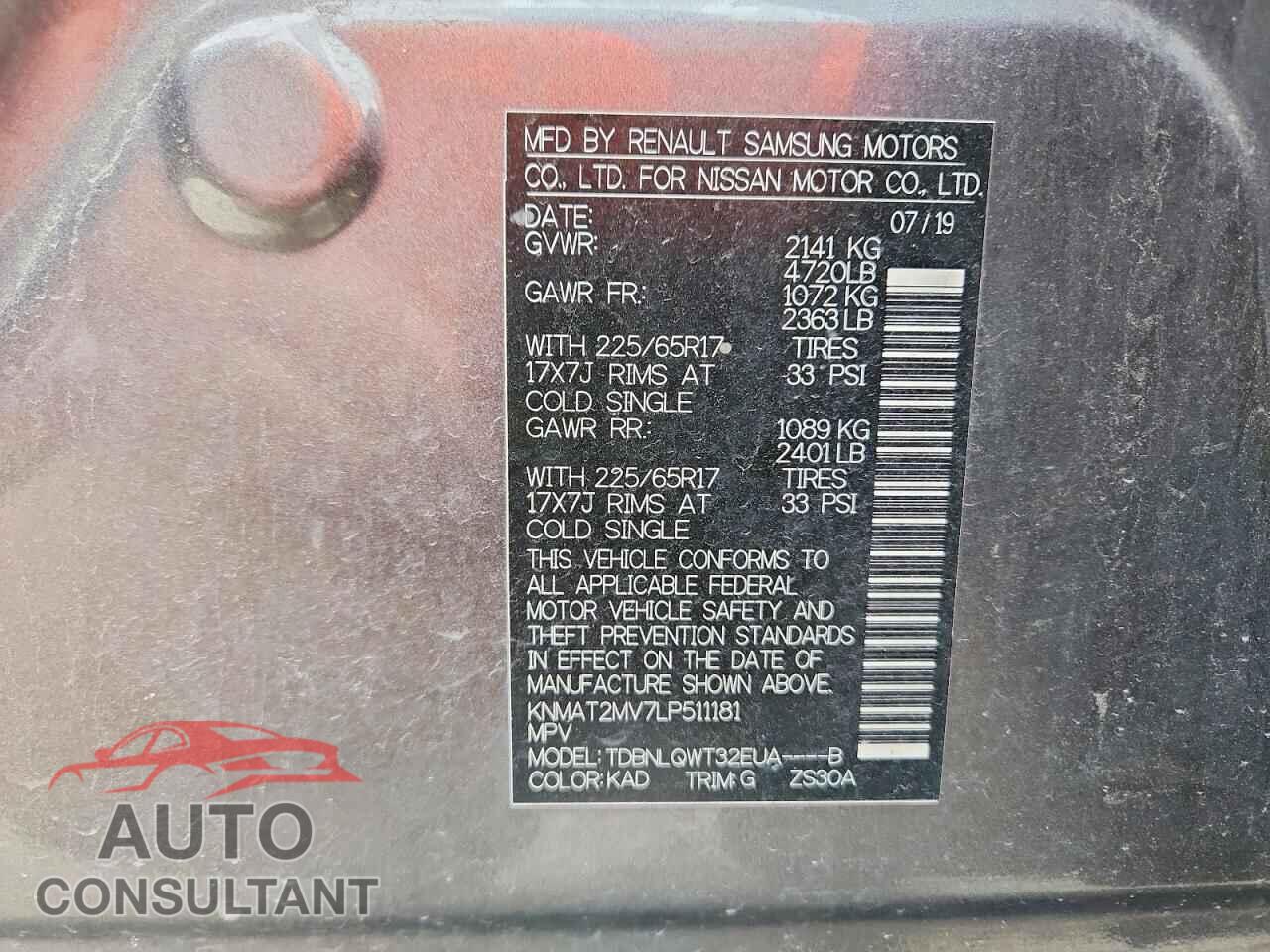 NISSAN ROGUE 2020 - KNMAT2MV7LP511181
