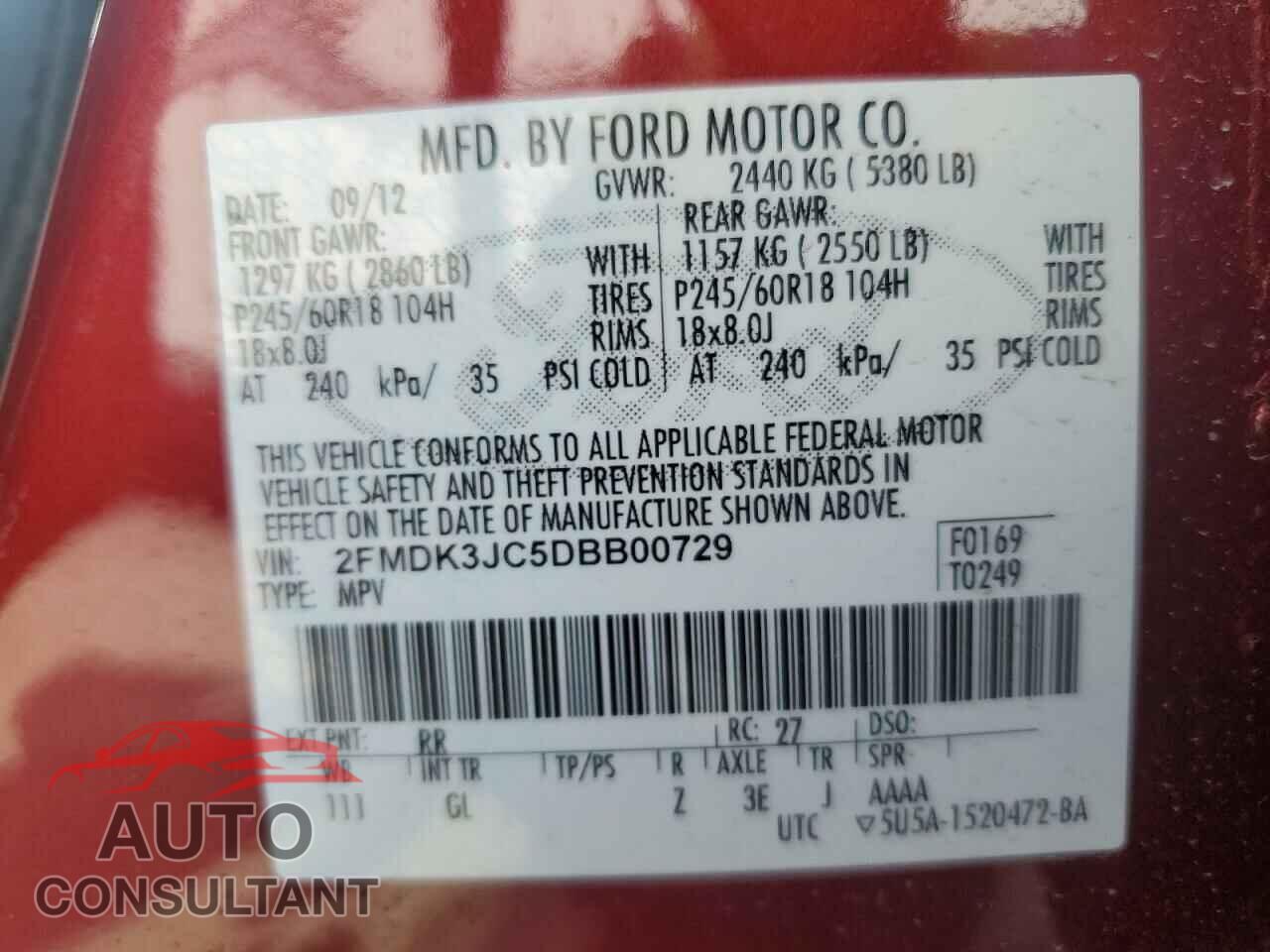 FORD EDGE 2013 - 2FMDK3JC5DBB00729