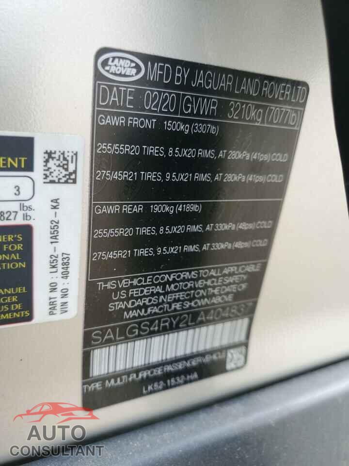 LAND ROVER RANGEROVER 2020 - SALGS4RY2LA404837