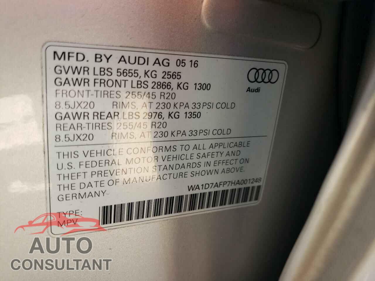AUDI Q5 2017 - WA1D7AFP7HA001248