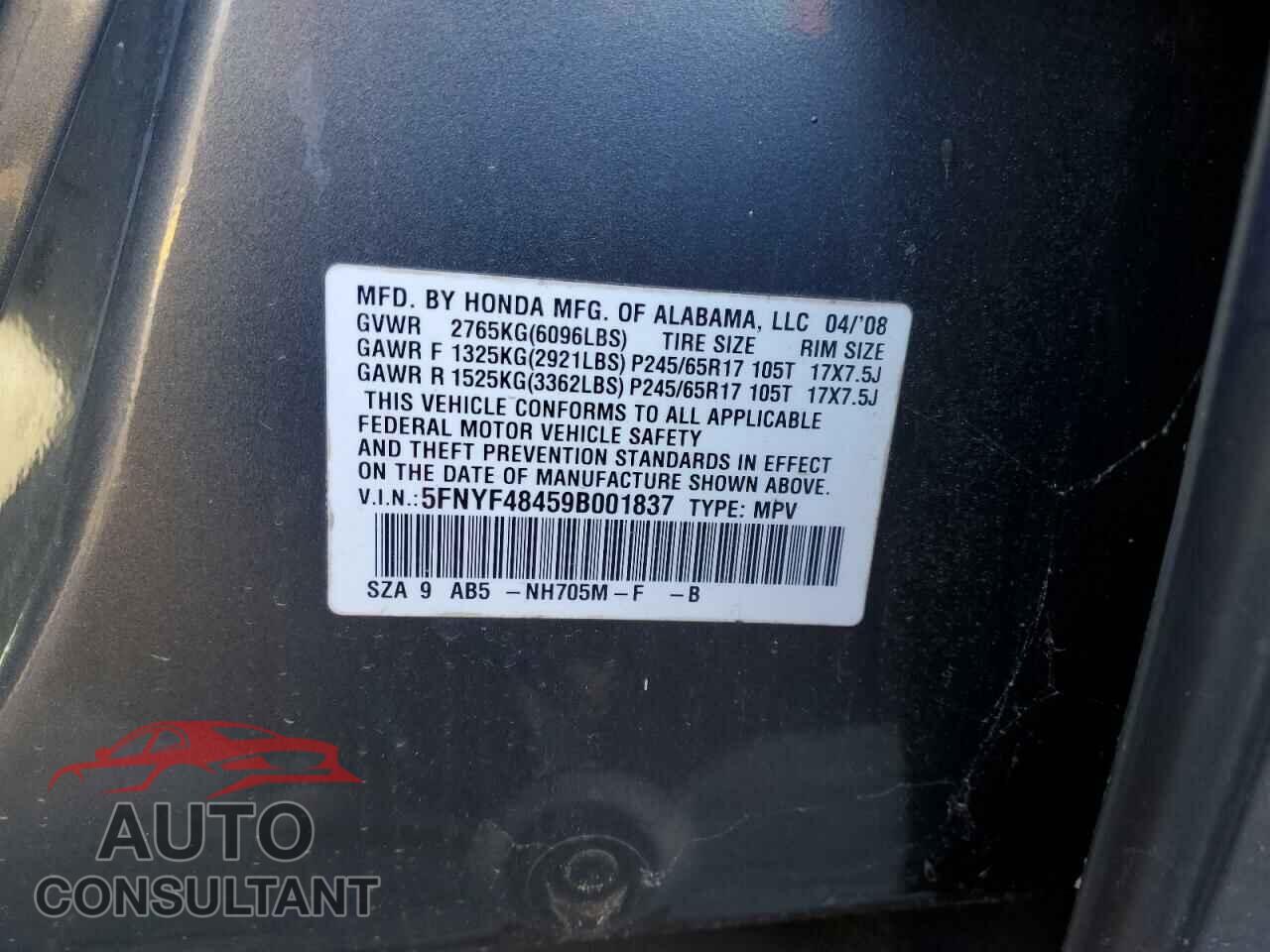 HONDA PILOT 2009 - 5FNYF48459B001837