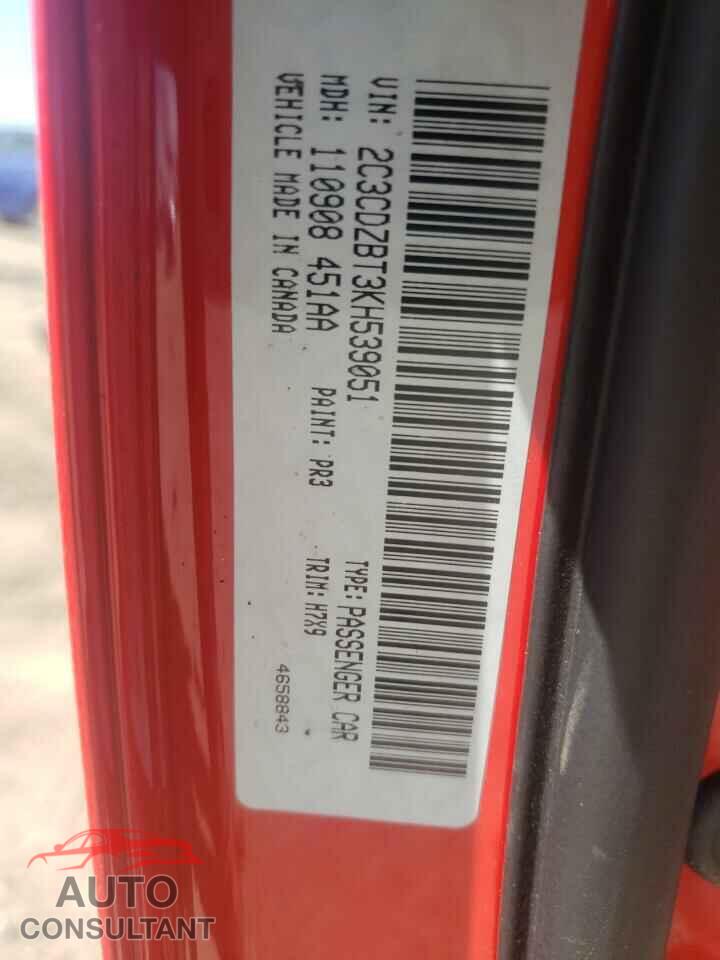 DODGE CHALLENGER 2019 - 2C3CDZBT3KH539051